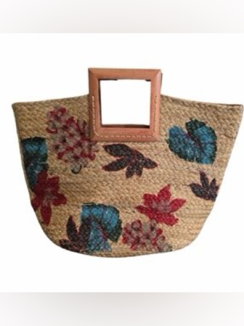 Antik Kraft x Anthropologie Natural Woven Jute Floral Tote Bag